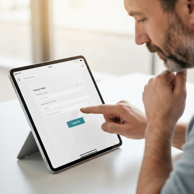 User submitting online form on tablet