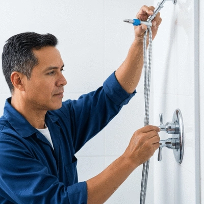 Professional plumber fixing a shower leak