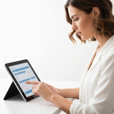 User submitting online form on tablet