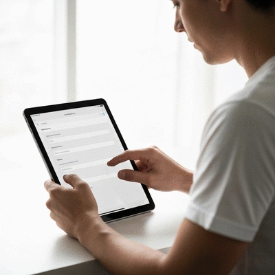 User submitting online form on tablet