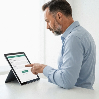 User submitting online form on tablet