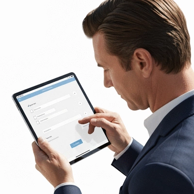 User submitting online form on tablet