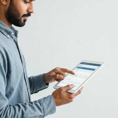 User submitting online form on tablet