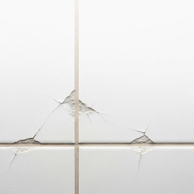 Close-up of bathroom tiles showing signs of damage
