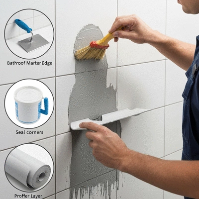 Illustration of bathroom waterproofing process