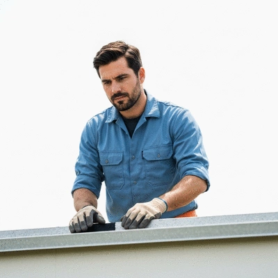 User performing roof maintenance